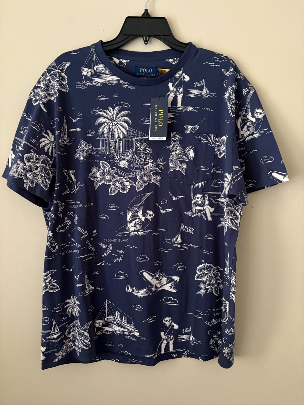Ralph Lauren Navy Short-Sleeve Tropical Graphic Pocket Tee Sz. L New